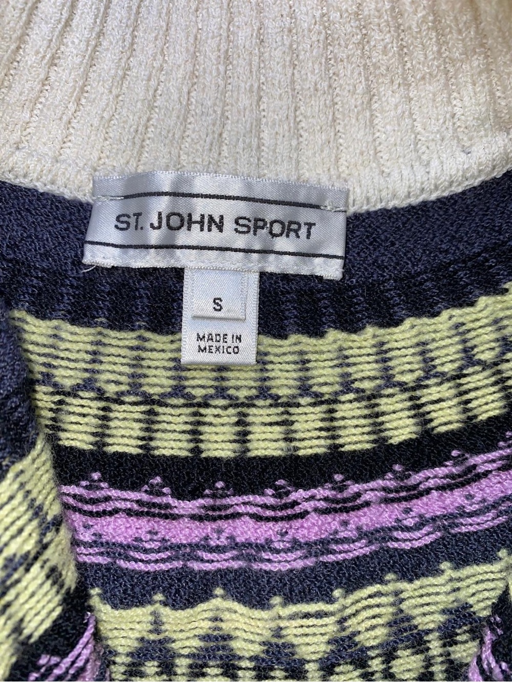 St. John Sport Women's White Wool Blend Full-Zip Fair Isle Yoke Knit Sweater - Picture 10 of 13
